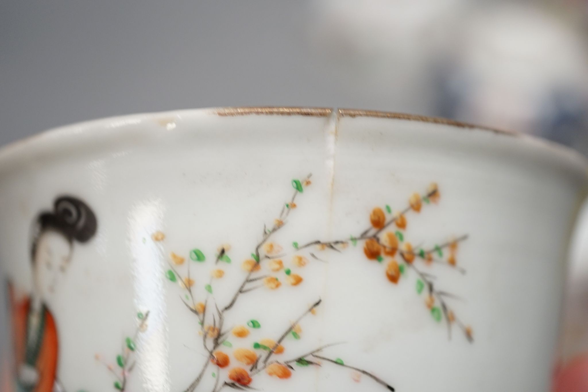 Nine Chinese porcelain tea bowls, tallest 6 cm.